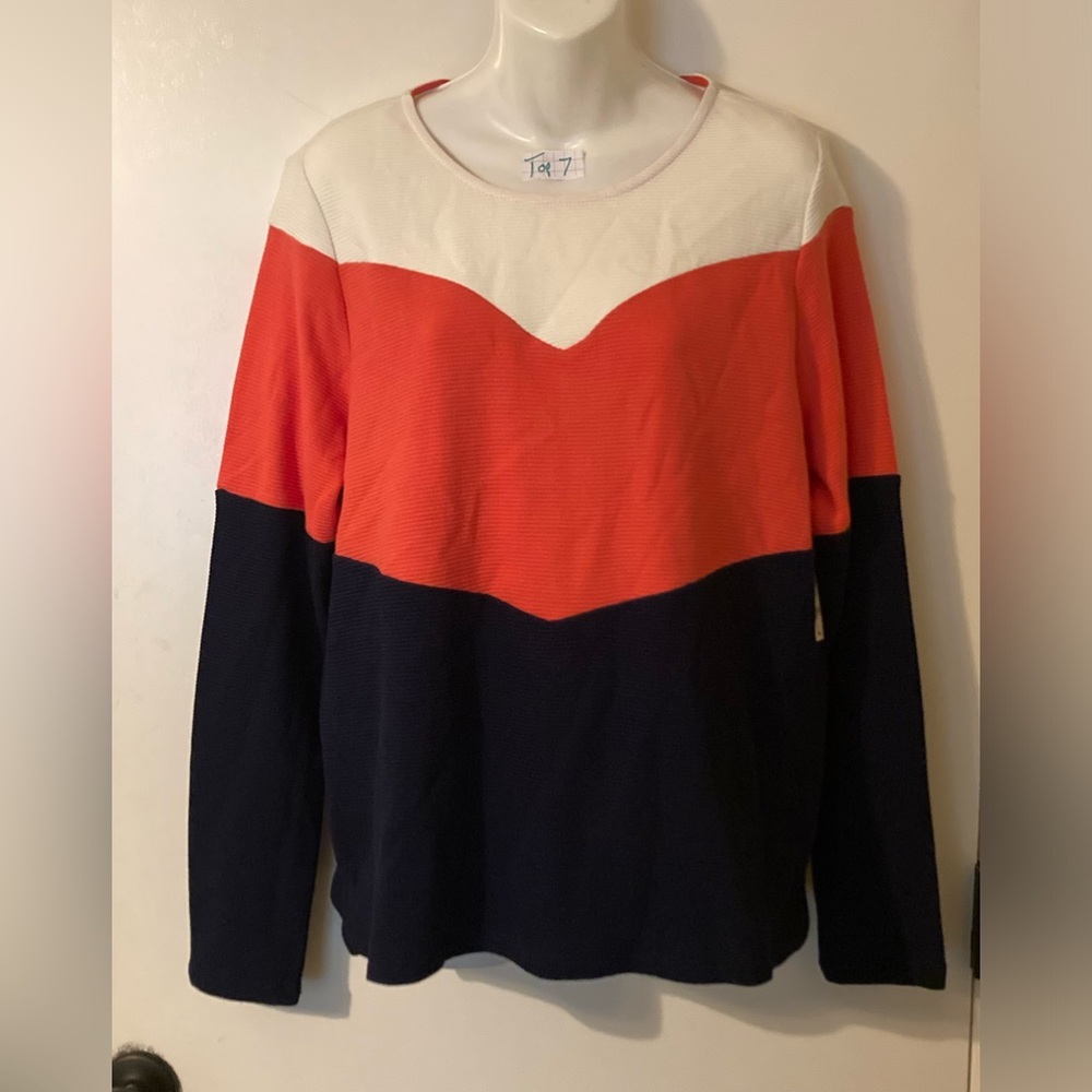 NWT Crown & Ivy large sweater top long sleeve Ivory stripe 100% cotton NEW